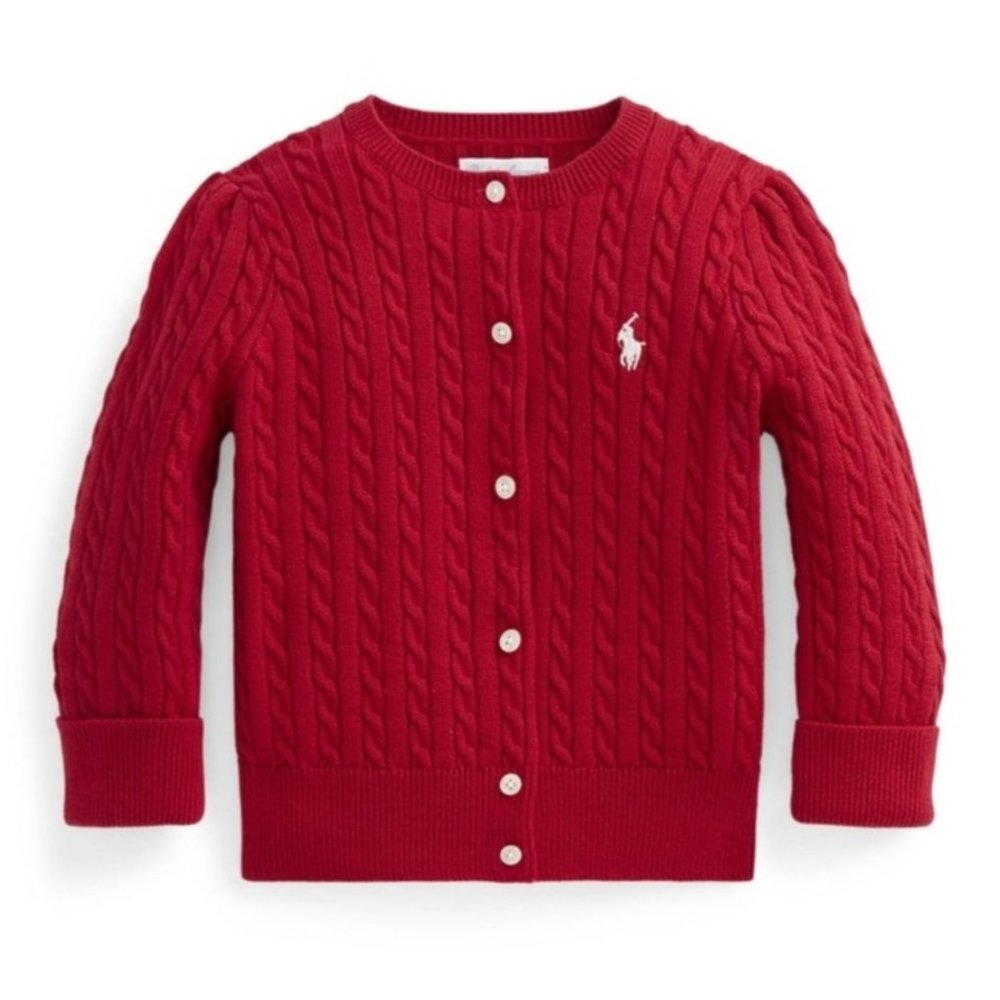 Polo Vintage Red Cableknit Button Up Sweater - Picture 1 of 7